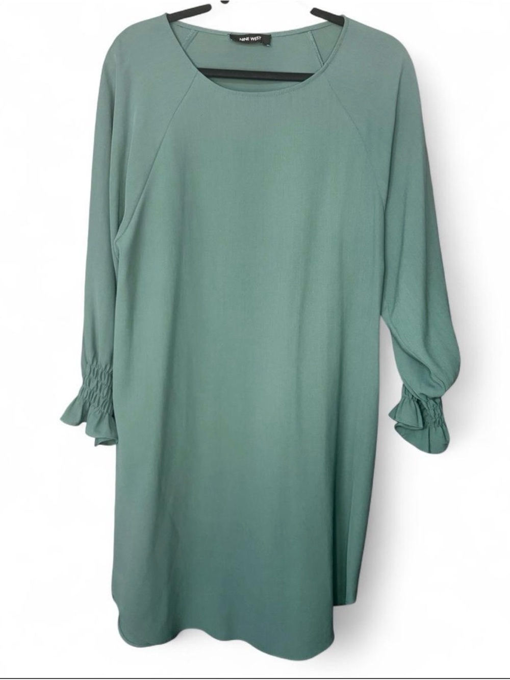 Nine West Sage Green Long Sleeve Shift with Ruffle Cuffs